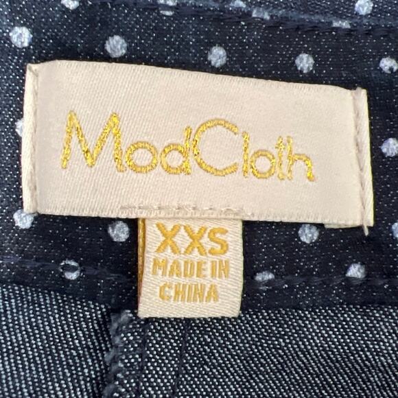 ModCloth Navy Blue Polka Dots High Waist Skinny Stretch Denim Jeans Pants XXS - Picture 4 of 5